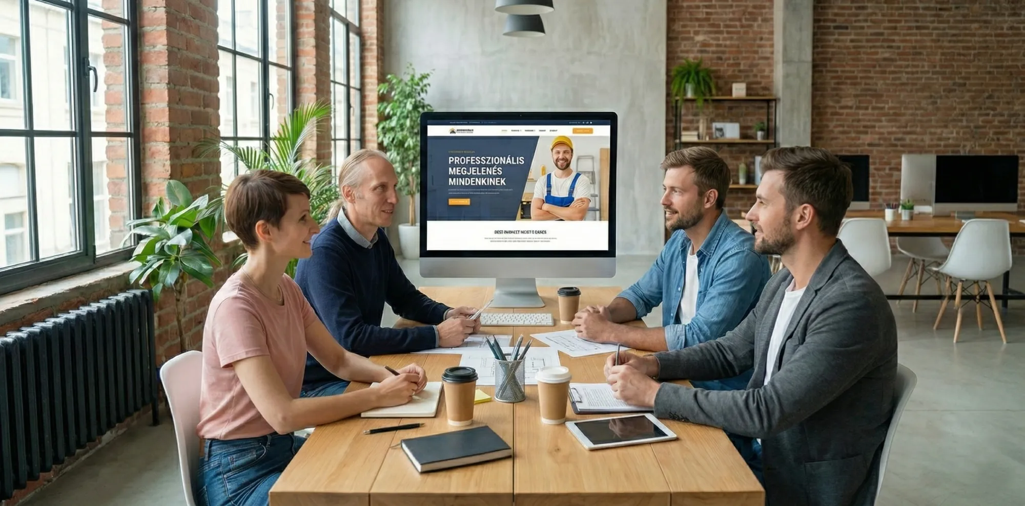 Contractors reviewing plans together