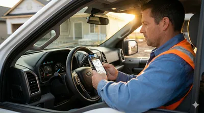 Contractor reviewing enquiries on a smartphone at a job site Construction.